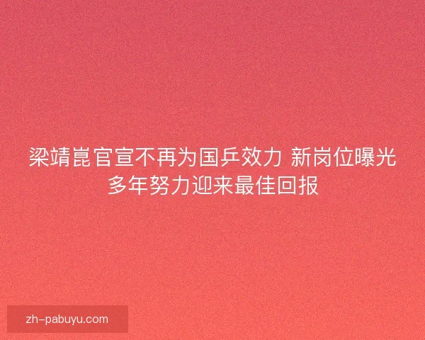 梁靖崑官宣不再为国乒效力 新岗位曝光多年努力迎来最佳回报