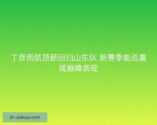 丁彦雨航顶薪回归山东队 新赛季能否重现巅峰表现
